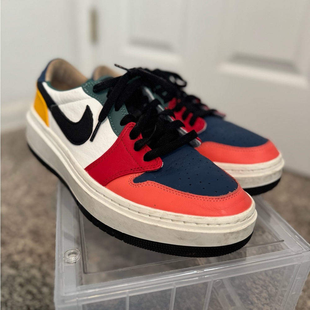 Jordan Red and Blue Sneakers Vibrant Color-Blocking Design